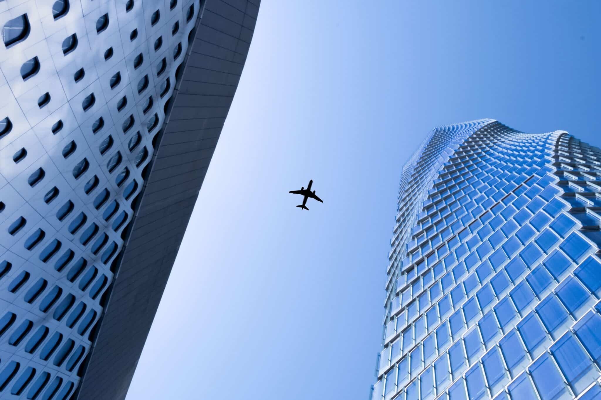 airplane, city, building