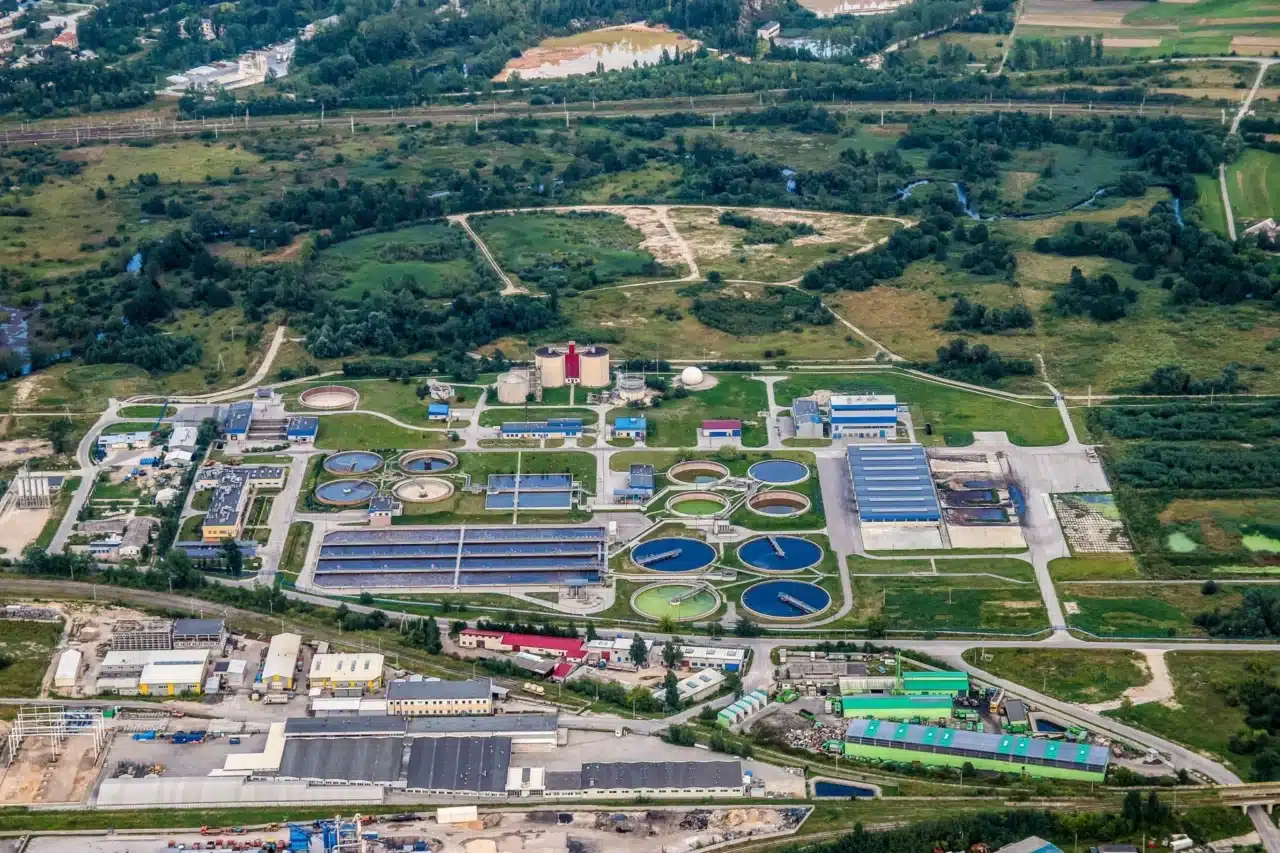 treatment plant wastewater, treatment plant, aerial photo