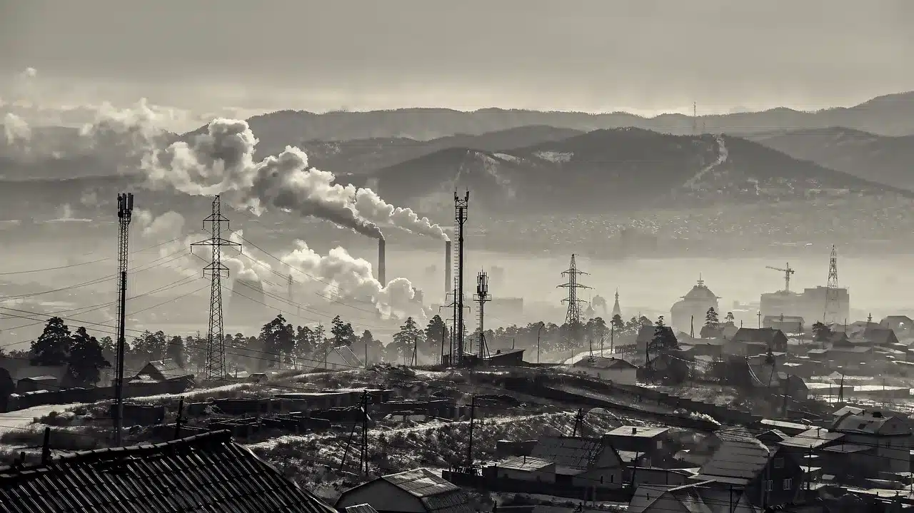 factory, city, smog