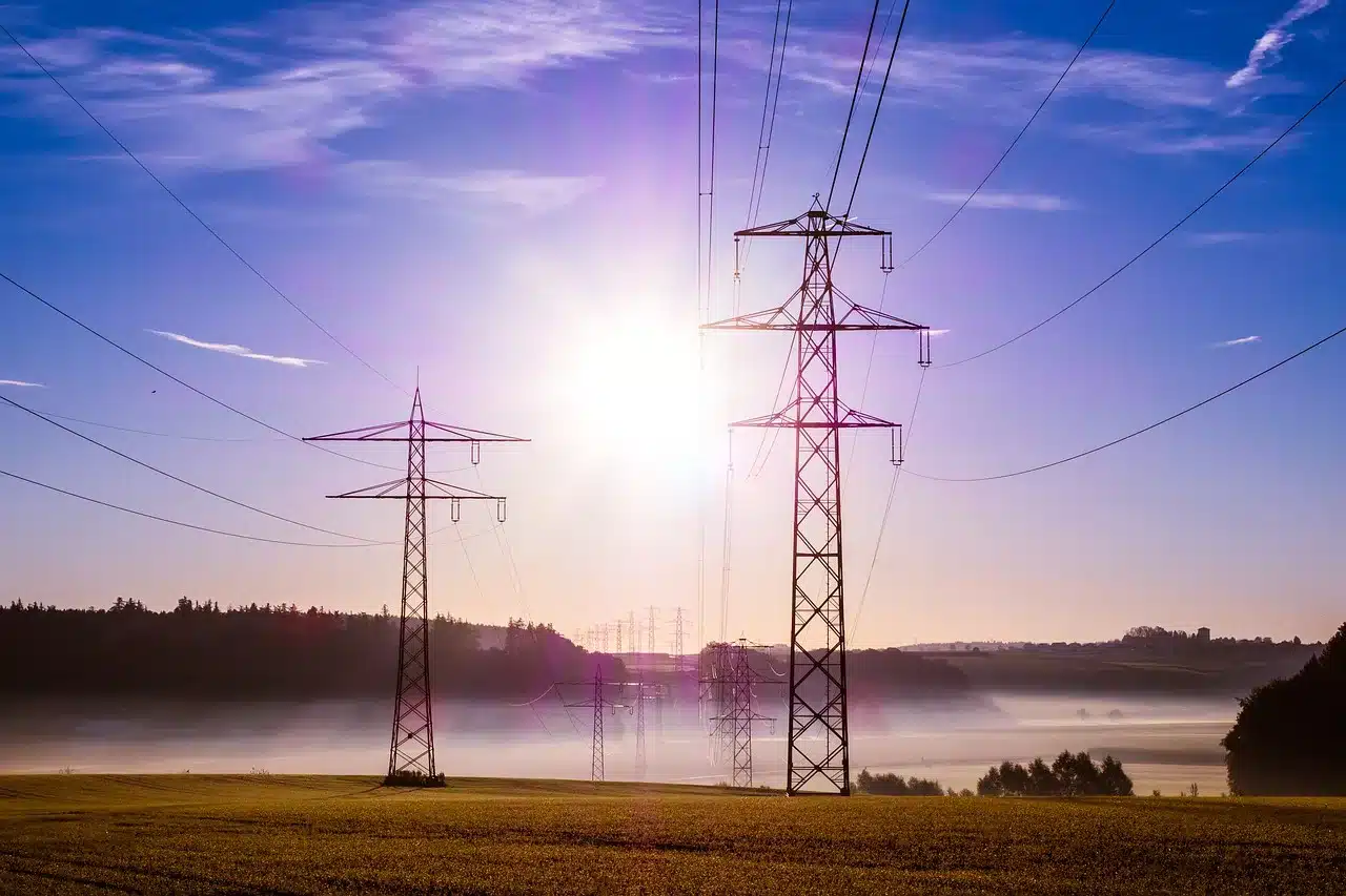 pylon, cables, sunrise