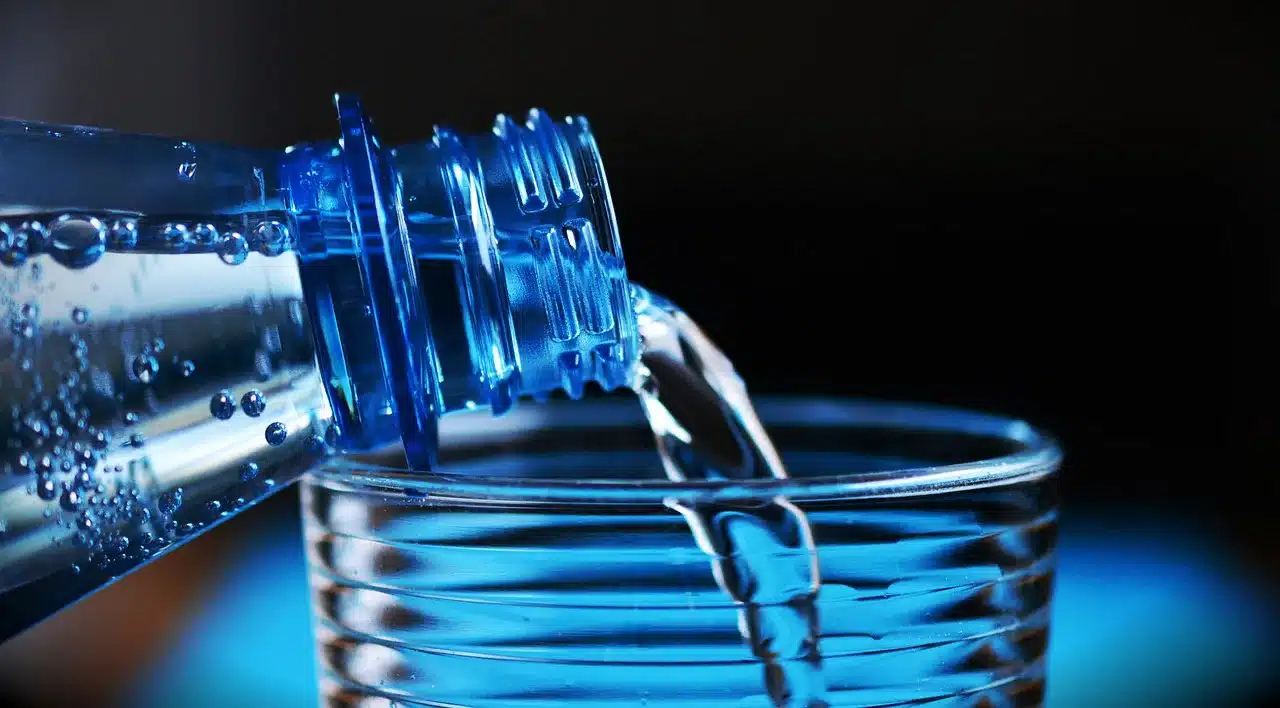 bottle, mineral water, glass