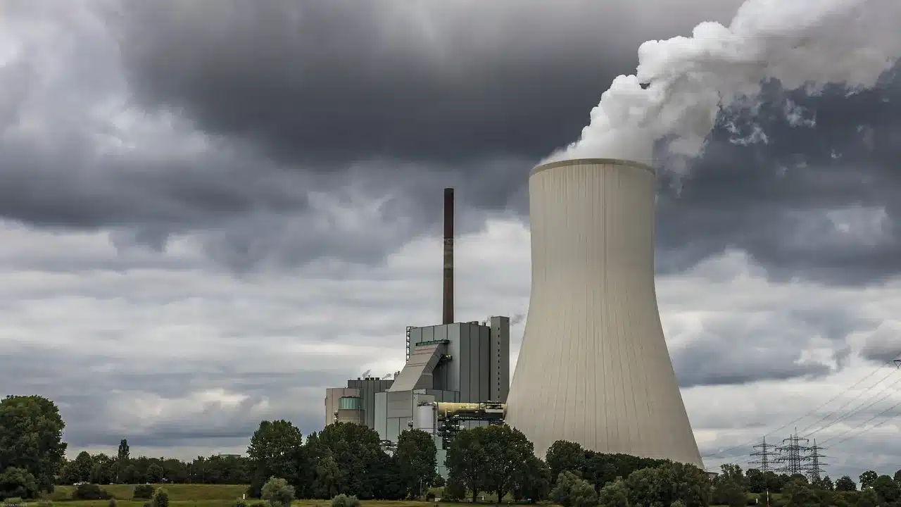 power plant, cooling tower, coal-fired power station