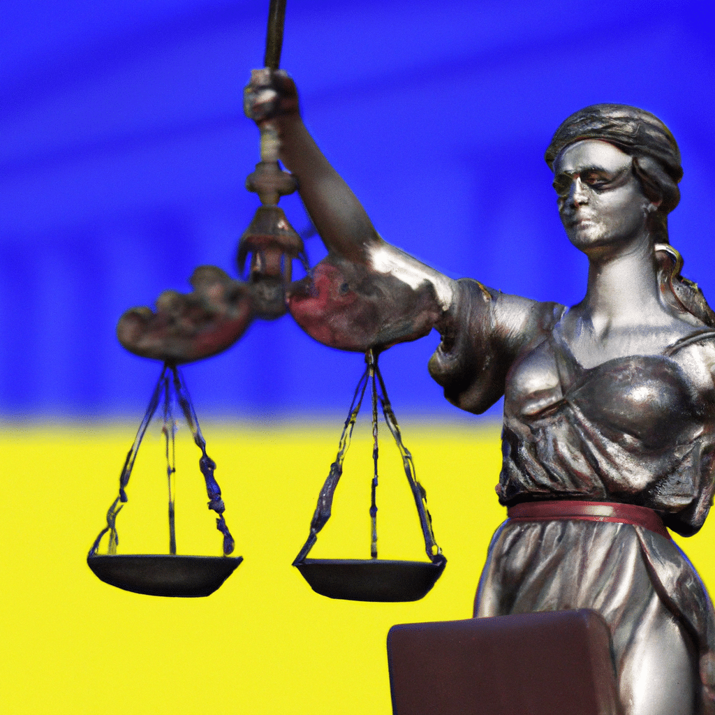 Show Justicia on the background of a Ukrainian flag