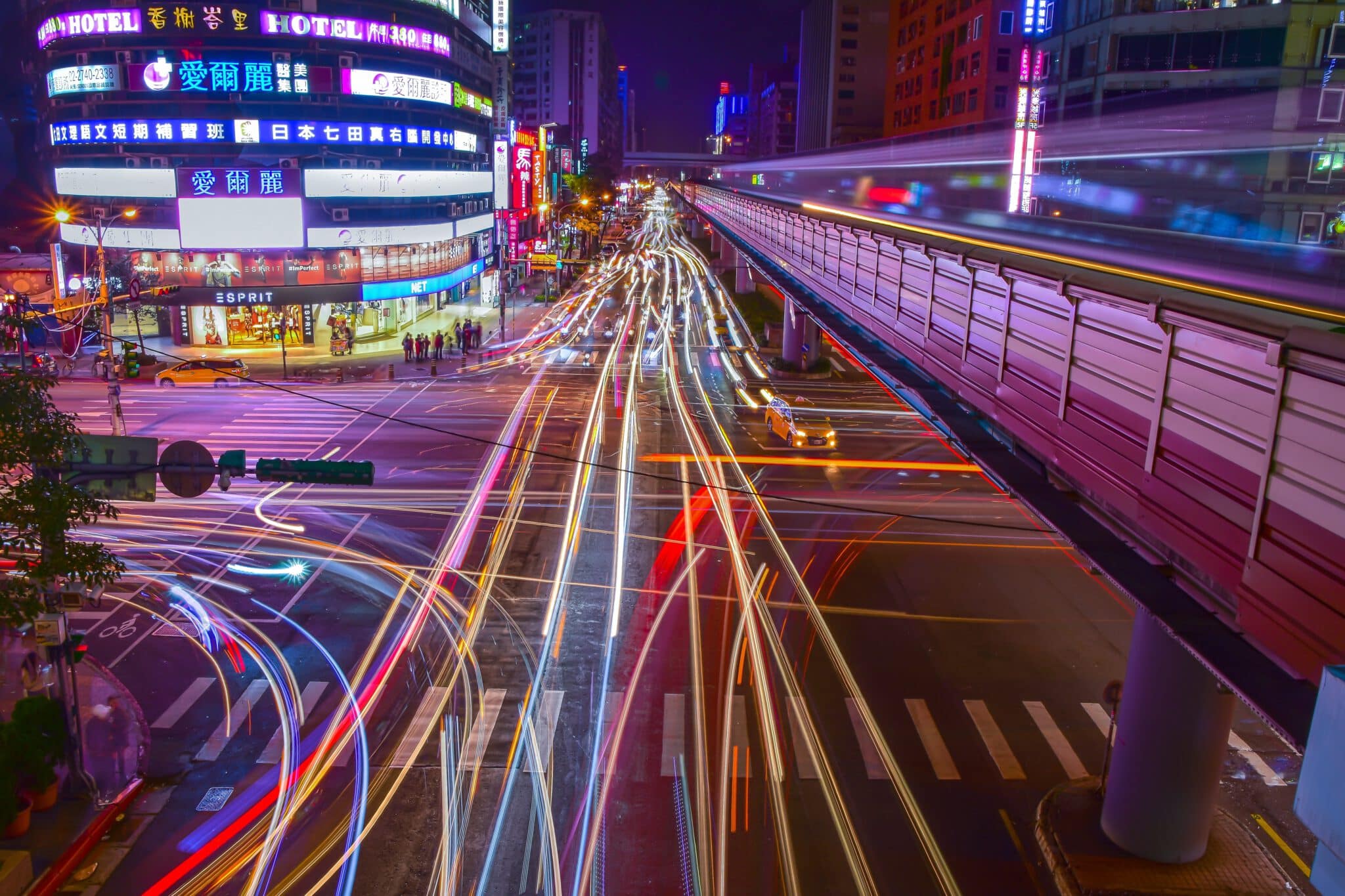 Light trails on city street