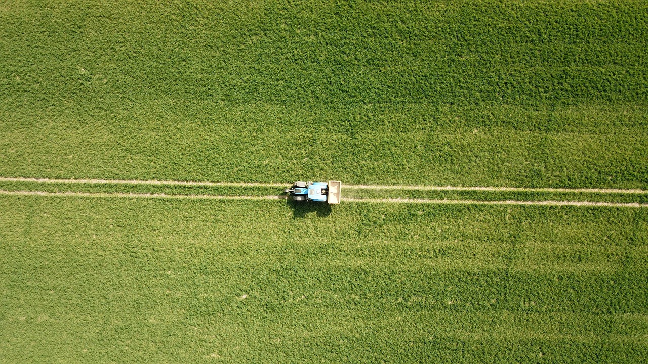 tractor, bird's eye view, aerial view