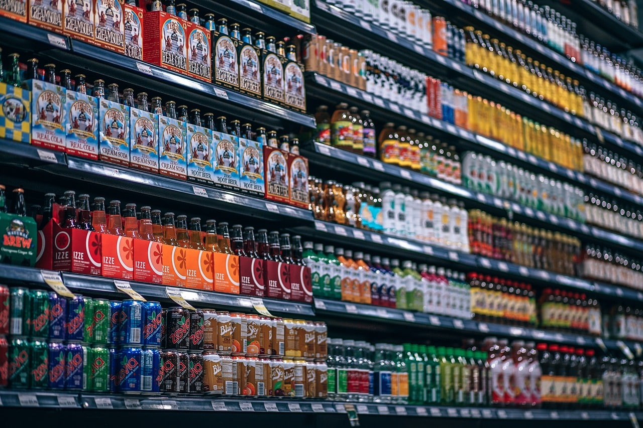 beverages, bottles, shelf