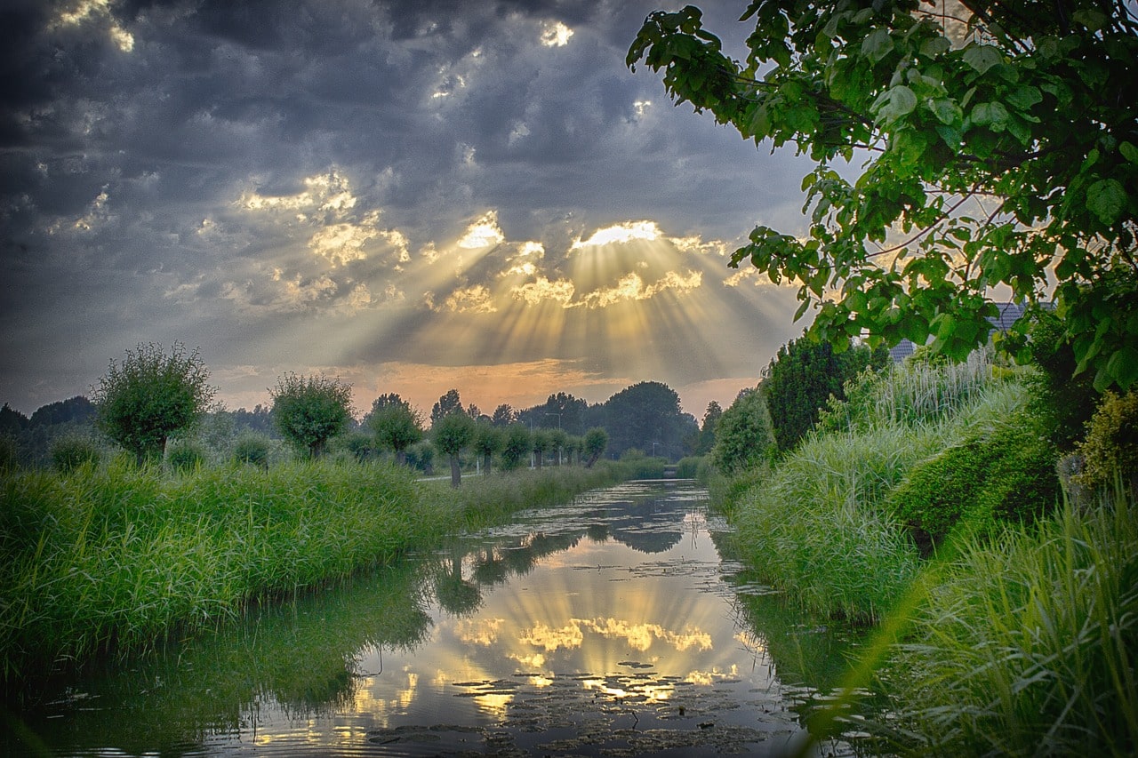 sun rays, sunset, storm