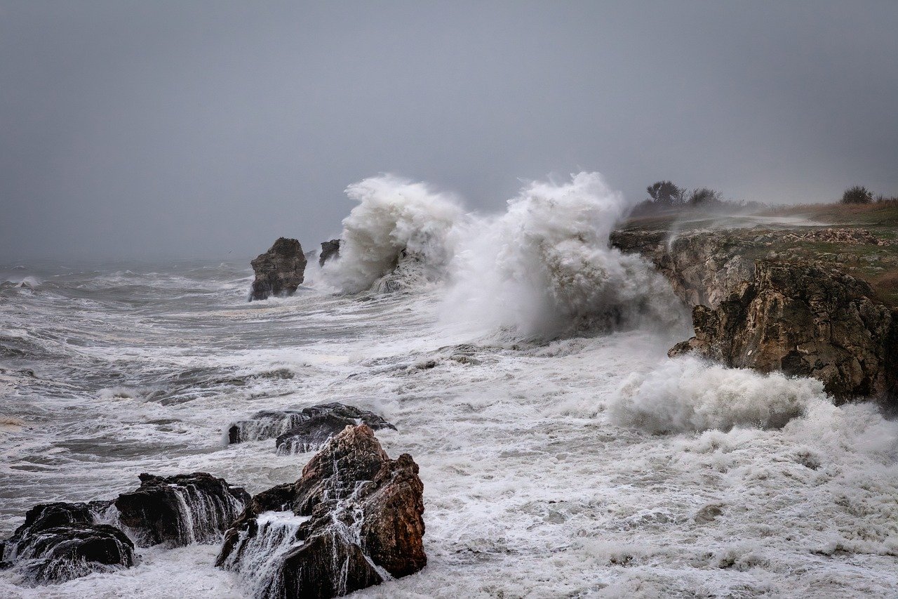 big waves, storm, coast