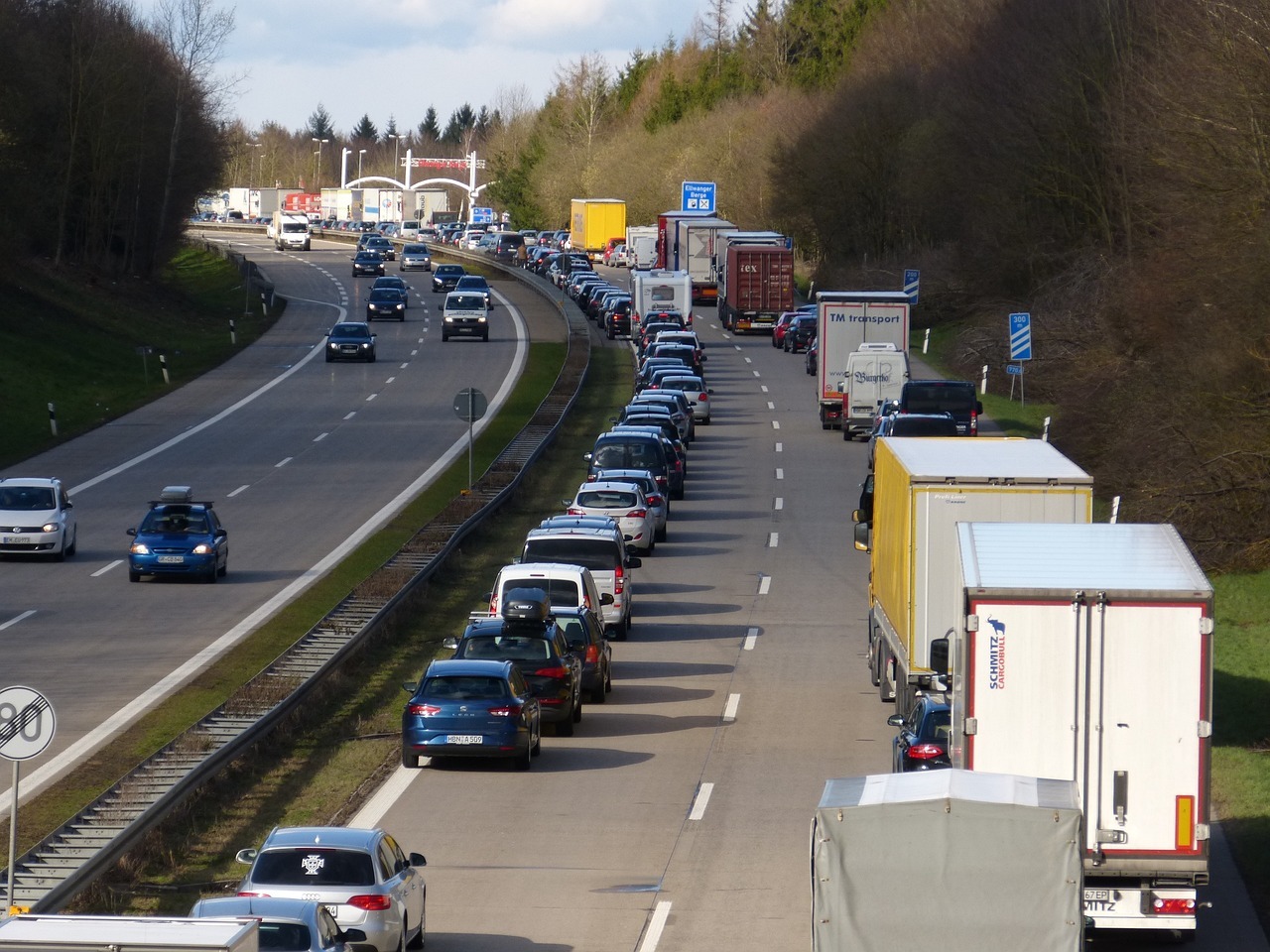 highway, traffic jam, traffic