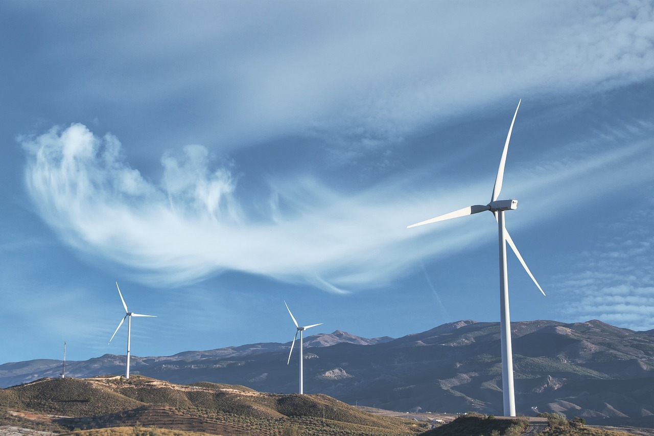 wind mills, energy, clouds