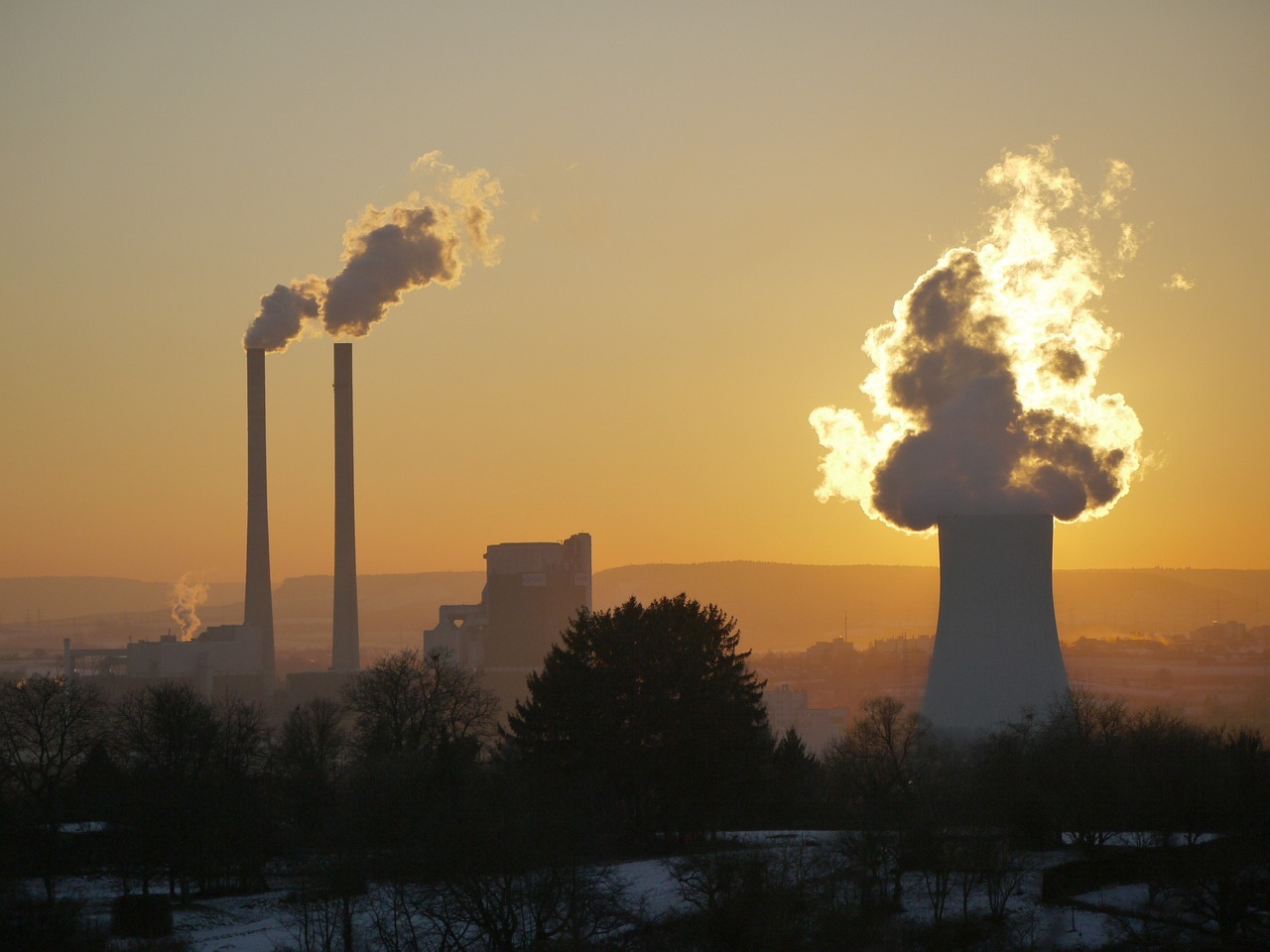 power plant, industry, flames