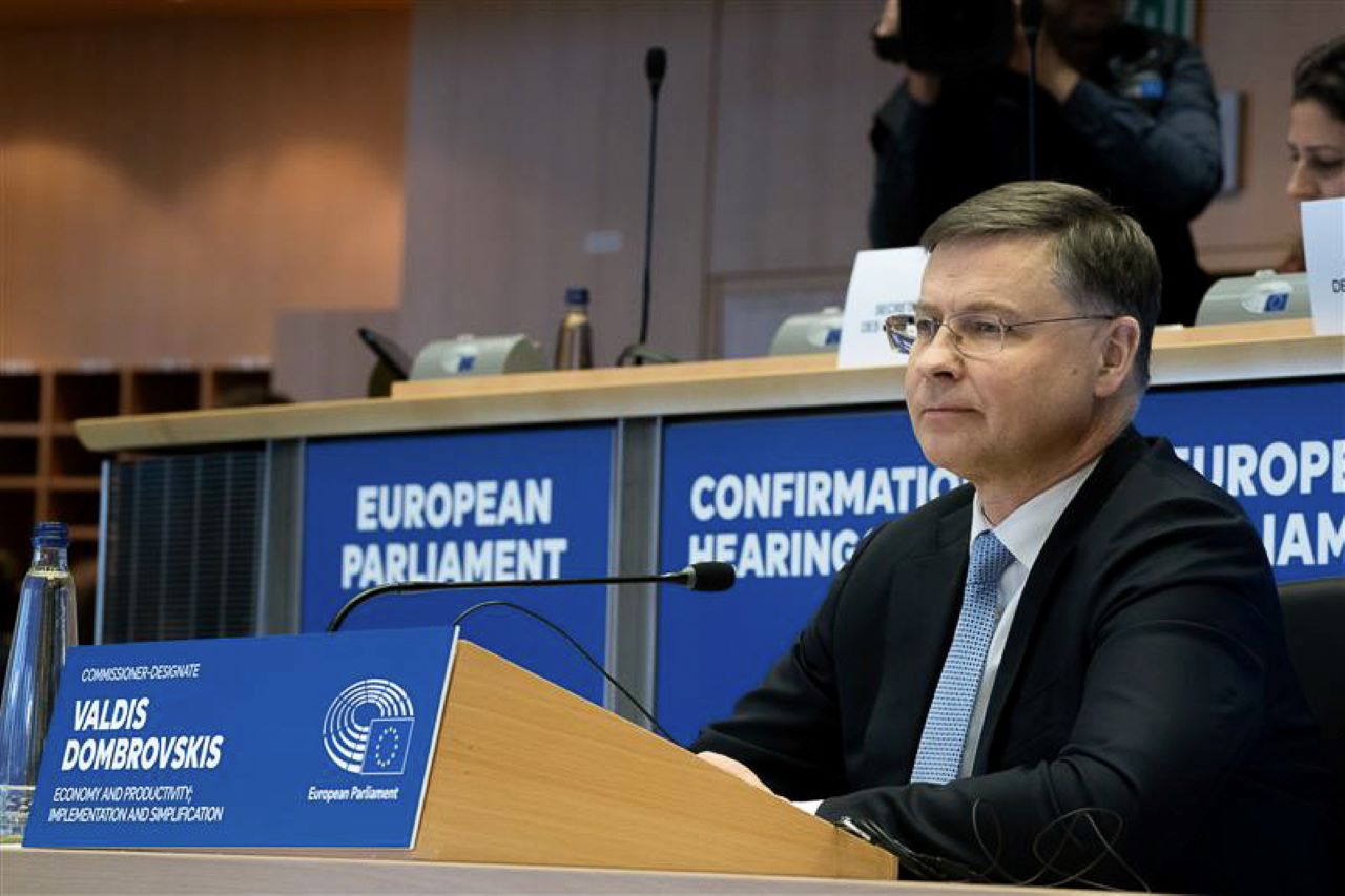 EU Commissioner-designate Valdis Dombrovskis at the EU Parliament confirmation hearing.