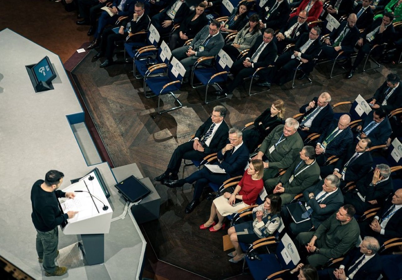 Ukrainian President Zelenskyy speaking to the participants of the Munich Security Conference (MSC).