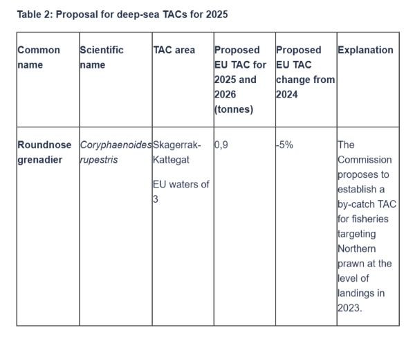 Table 2: Proposal for deep-sea TACs for 2025