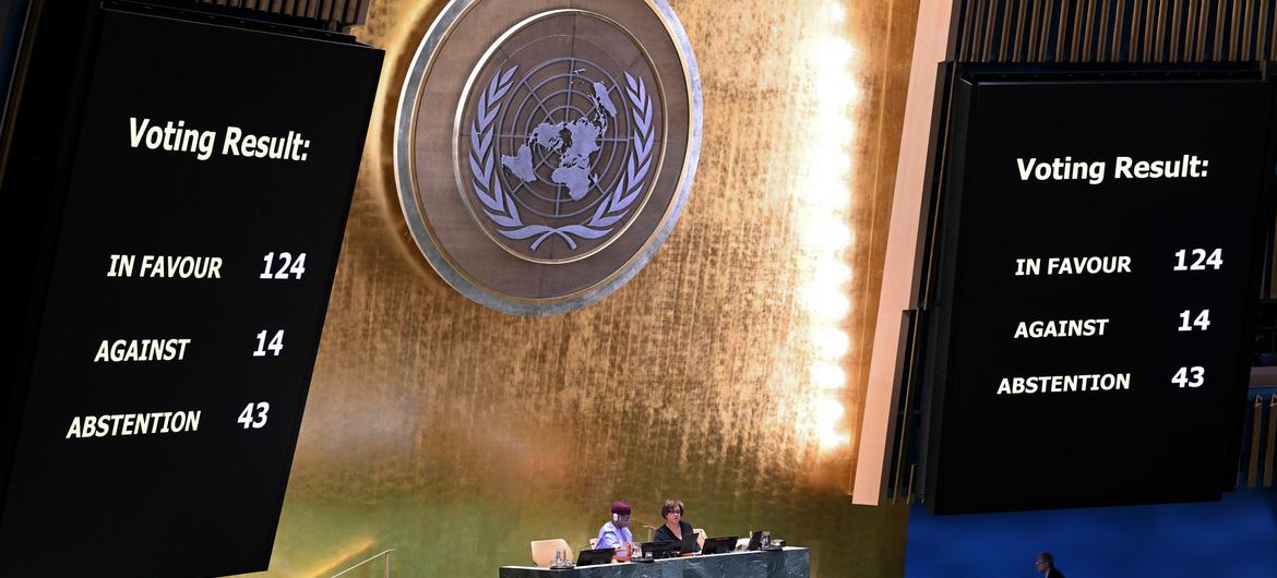 Result of the UN General Assembly vote on Israel’s policies in the Occupied Palestinian Territory. UN Photo/Evan Schneider