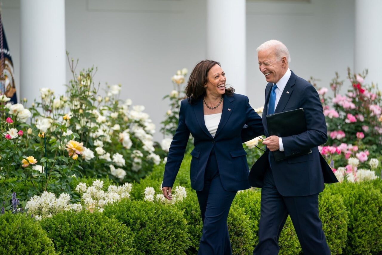 Kamala Harris and Joe Biden taking a walk