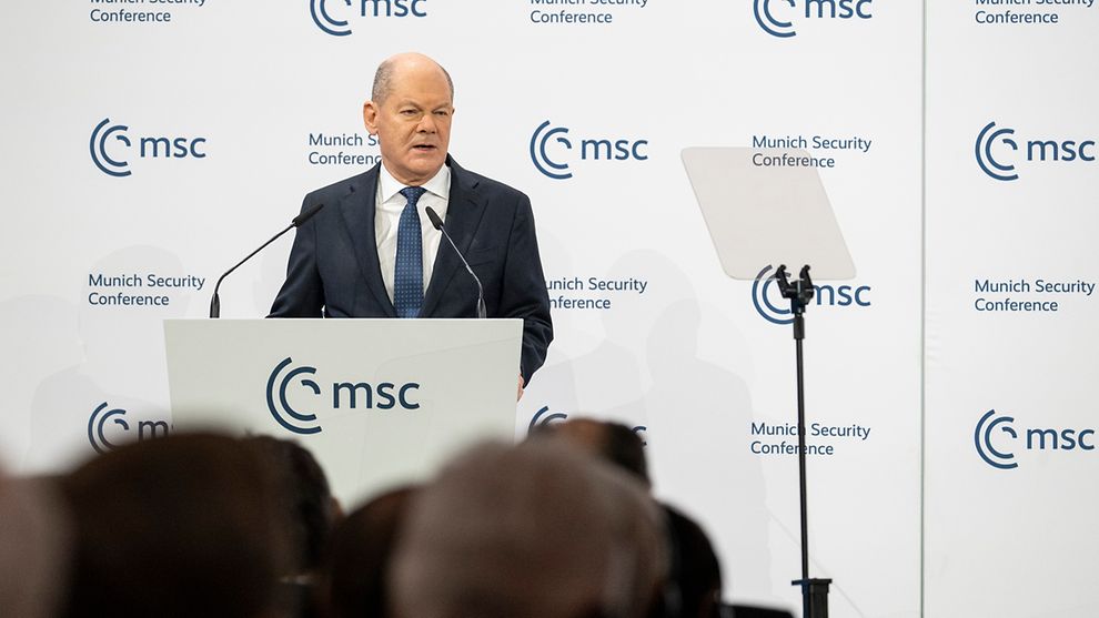 German Chancellor Scholz speaking at the Munich Security Conference